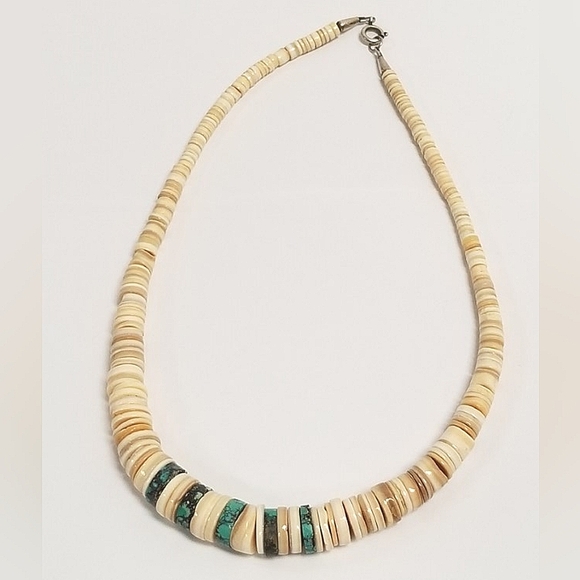 VINTAGE SANTO DOMINGO HEISHI GRADUATED TURQUOISE SHELL NECKLACE - Picture 5 of 14